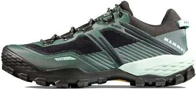 Trailrunning-Schuhe "Ducan II Low GTX Men" von Mammut in Schwarz und Grün mit griffiger Sohle.