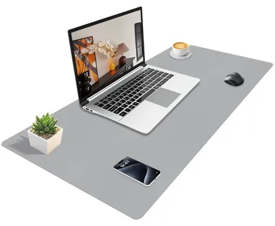 Image de Sous-main en cuir XXL pour bureau - Tapis de souris - Imperméable et antidérapant - Gris clair - 100x40 cm