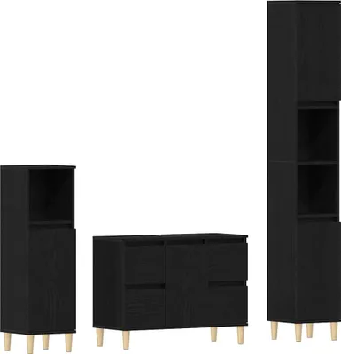 Image de Ensemble de mobilier de salle de bain 3 pcs Chêne noir