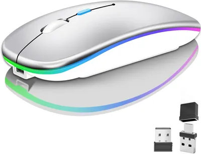 Image de Souris Bluetooth pour ordinateur portable, rechargeable 2,4 GHz optique (Bluetooth 5.2 + USB A + USB C) Double récepteur Souris - 1600 DPI LED Clic silencieux