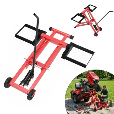 Image de JOIEYOU - Cric hydraulique pour tondeuse à gazon, capacité 227 kg, cric pliable pour tracteur tondeuse, réglable en hauteur sur 3 positions, accessoires