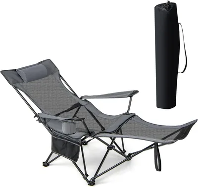 Produktbild von KOMFOTTEU Campingstuhl mit Verstellbarer Rückenlehne, Angelstuhl mit Getränkehalter & Seitentasche & Tragetasche, (Grau)