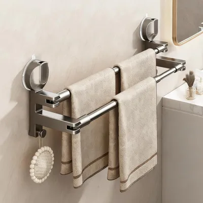 Imagen del producto de Soporte para toallas con ventosa, extensible de 50 a 77 cm, de acero inoxidable, para baño