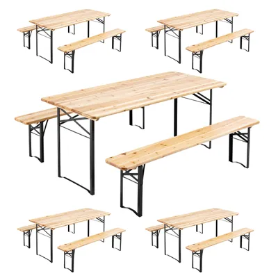 Image de Lot de 5 ensembles table brasserie et bancs bois 177x80x76cm - Oviala Munich