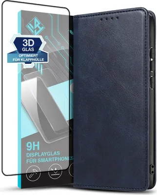 Produktbild von Handyhülle für Samsung Galaxy S24 Ultra mit 9H Displayglas Kunstleder Flip Cover Hülle Handytasche Case Kartenfach Farbe: Blau