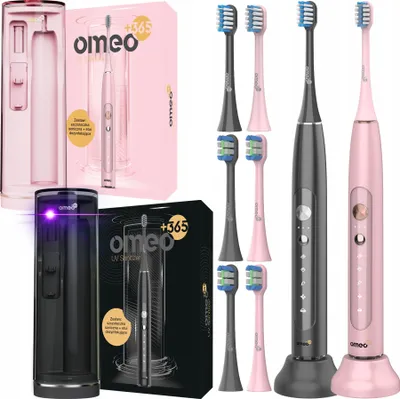 Produktbild von OMEO | Schallzahnbürsten Set - Pink und Schwarz - UV Desinfektion - 5 Reinigungsmodi