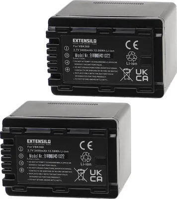 Produktbild von EXTENSILO 2x Akku kompatibel mit Panasonic HDC-SD60K, HDC-SD60, HDC-TM60, HDC-SD40, SDR-H85, HDC-SD60S, HDC-TM55K Kamera (3400 mAh, 3,7 V, Li-Ion)