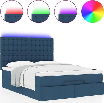 Produktbild von Ottoman-Bett mit Matratze & LEDs Blau 140x200 cm Stoff