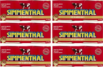 Produktbild von 6x Simmenthal con Carciofi Fertiggericht aus Rindfleisch in Gemüsegelee Dosenfleisch mit Artischocken ( 2 x 135g )