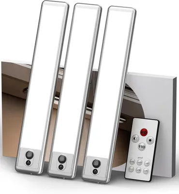 Image de Éclairage pour meubles de cuisine - LED sans fil - Pour éclairer les placards - Avec télécommande - Lot de 3 pièces de 23 cm - Blanc