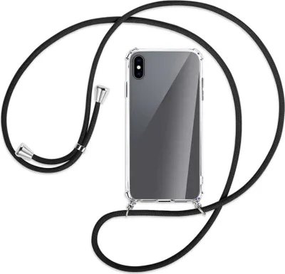 Produktbild von Handykette Backcover-Schutzhülle mit Band (Metall silberfarben) für Apple iPhone XS Max - schwarz