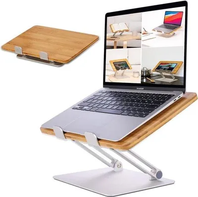 Image de Support réglable en bois pour ordinateurs portables 17 pouces - Support de bureau en bois - Support pour MacBook