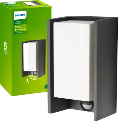 A product box and the outdoor wall light it contains.