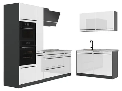 Zdjęcie produktu dla Kuchnia narożna Vicco R-Line Biały wysoki połysk/Antracyt 230 x 120 cm blat roboczy Marmur, Model 66719