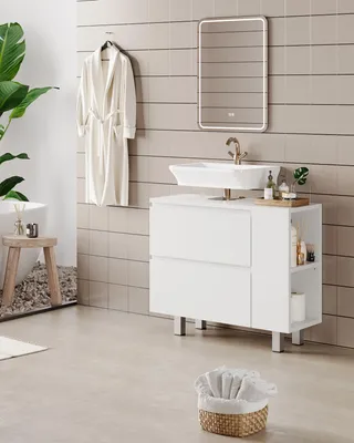 Produktbild von KIMENICH Transformierbarer Unterschrank, Waschbeckenunterschrank, Badezimmerschrank mit 2 großen Schubladen, 80×30×66cm, Weiß
