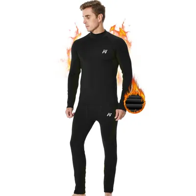 Produktbild von Thermounterwäsche Herren, Funktionsunterwäsche Skiunterwäsche Winter Thermowäsche Set Warm Weich Funktionswäsche atmungsaktiv Thermo-Schwarz-S