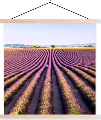 Produktbild von MuchoWow® Textilposter Lavendelfelder in der Provence in Frankreich 120x120 cm mit holzfarbenen Rahmen - Textil-Poster