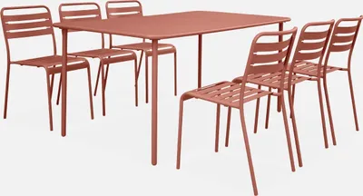 Immagine prodotto di Set tavolo da giardino in acciaio con 6 sedie, 160cm, Terracotta