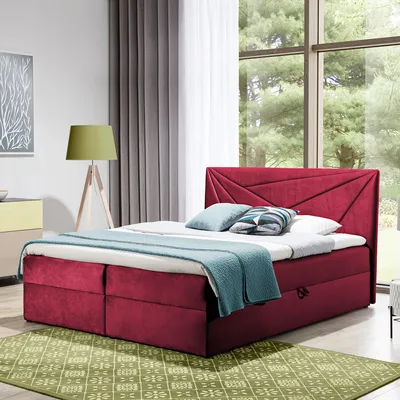 Produktbild von Boxspringbett Doppelbett TEO 3  - 140x200cm Bett mit Bonellmatratze, mit Bettkasten f r Bettw sche und Topper.  (Rot)