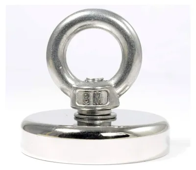Produktbild von Neodym Magnet - Flachgreifer mit Ringmutter - Bergemagnet Topfmagnet 55mm - 100 KG Zugkraft - M8 Gewinde Öse - Ösenmagnet