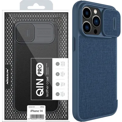 Zdjęcie produktu dla Nillkin Qin Cloth Pro Case Etui Do Iphone 14 Pro Max Osłona Na Aparat Kabura Pokrowiec Obudowa Z Klapką Niebieski