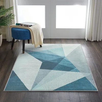 Productafbeelding van Tapijt 80 x 120 cm, blauw-grijs, geometrisch patroon, antislip, voor woonkamer