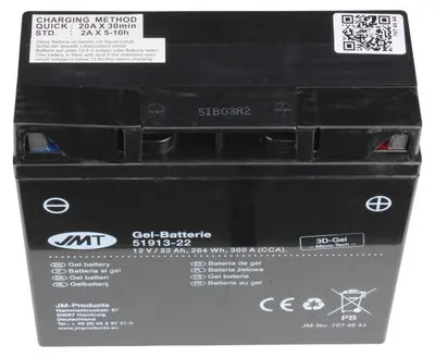Produktbild von JMT Gel Batterie 12N19AH 12 V 22 Ah 300 A 183 x 79 x 171 mm wartungsfrei