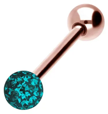 Produktbild von Zungenpiercing, Intim-Piercing Chirurgenstahl Barbell EPOXY- + CHIRURGENSTAHL-KUGEL Farbe: RoséGold + Kristall: Zirkonblau Stablänge: 16mm