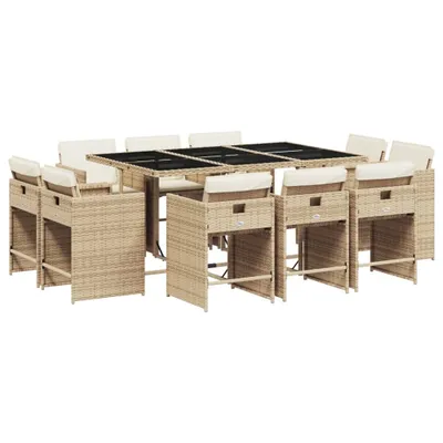 Produktbild von vidaXL 11-tlg. Garten-Essgruppe mit Kissen Beige Poly Rattan