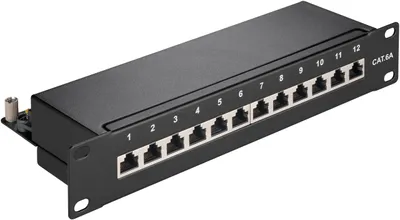 Imagen del producto de Goobay 93796, panel de conexión CAT 6a de 10 pulgadas (25,4 cm), 12 puertos, color  - STP, con blindaje, color