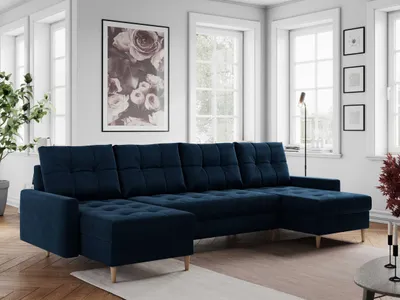 Produktbild von Ecksofa U-form mit Schlaffunktion, Bettkasten, Couch Sofa - COLIN U - Dunkelblau