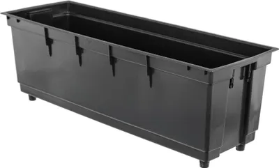 A black plastic planter insert is shown against a white background.