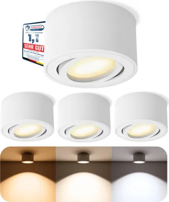 Produktbild von SSC-LUXon 4x CELI-1WM LED Aufbauspot weiß rund - dimmbar & schwenkbar - 3CCT Lichtfarben - 4er Set Aufbauleuchten 230V 6W
