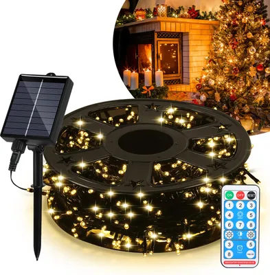 Image de Guirlande lumineuse solaire LED de 80 mètres, avec 800 LED, pour éclairage intérieur et extérieur, avec 8 modes, idéale pour les jardins, les balcons, les fêtes, Noël et la décoration. Lumière blanche chaude