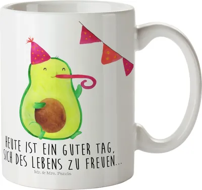 Produktbild von Mr. & Mrs. Panda Plastikbecher Avocado Party - Weiß - Geschenk, Happy Birthday, Geburtstag, Trinklernbecher, Haferl, Pott, Kindertasse, Mehrwegbecher, Avocados