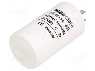 Produktbild von Kondensator: für Motoren, Betrieb; 16uF; 450V; 40x70mm; -25÷70°C CBB60A-16/450 Kondensatoren für Motoren
