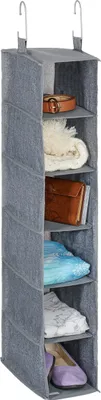 Immagine prodotto di Relaxdays Scaffale da appendere per armadio, 6 scomparti, tessuto, L x P x A: 92 x 15,5 x 30 cm, 2 ganci, sistema di archiviazione da appendere per armadio, grigio