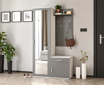 Produktbild von AX LIVING Garderobe mit Spiegel Magnola – 100 cm Breit, Weiß & Grau