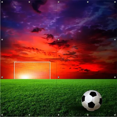 Produktbild von Wallario Outdoor-Poster für Garten oder Balkon, Motiv Fußball - Fußballfeld bei Sonnenuntergang, in ca. 180 x 180 cm
