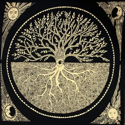 Quadratische Tarot-Tischdecke aus Baumwolle, Lebensbaum-Muster, 91 x 91 cm
