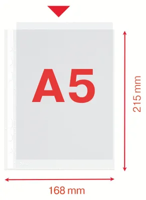 Produktbild von Esselte Prospekthüllen-Set, 100 Stück, A5 Format mit Universal-Lochung, Farblos