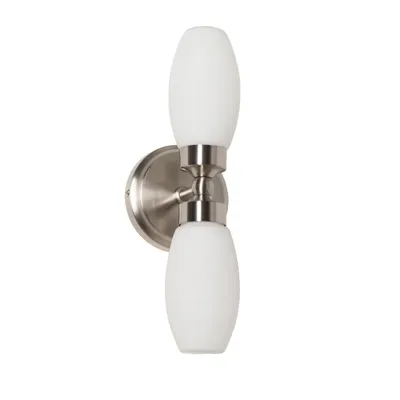 Produktbild von Alpinaluz Badezimmer-Wandleuchte DUOLIA Nickel matt mit 2 Opalglas-Schirmen, IP44 Feuchtraumleuchte, 2x E14 Spiegelleuchte für Bad und Waschbecken