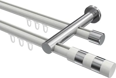 Produktbild von Interdeco Innenlaufstange / Gardinenstange mit Innenlauf Weiß / Chrom, Typ Platon Mavell (Zylinder Bicolor), 20 mm Ø 2-läufig, 440 cm