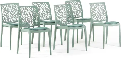 Immagine prodotto di Set di 6 sedie in polipropilene con rinforzo in fibra di vetro e seduta imbottita in velluto - sedie robuste, eleganti e confortevoli, impilabili e resistenti, ideali per cucine,da pranzo, bar e ristoranti - design moderno - ANNA SOFT - verde salvia