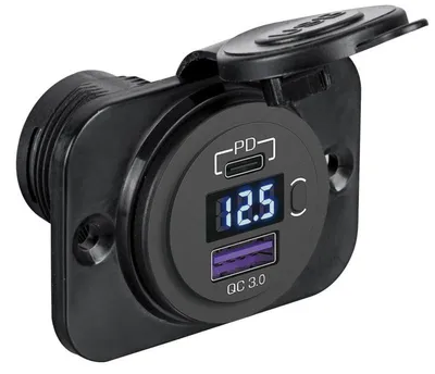 Image de Voltmètre numérique encastrable + double port USB A-C Osculati 14.517.52