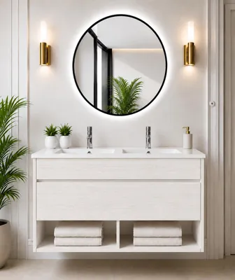 ORIGEN BATH NEBARI Hänge-Badmöbel mit Waschbecken 120x45 cm, Nordisch Weiß
