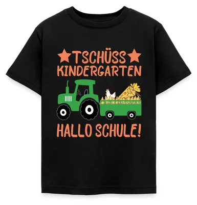 Produktbild von Spreadshirt Tschüss Kindergarten Hallo Schule Kinder T-Shirt, 110/116 (5-6 Jahre), Schwarz