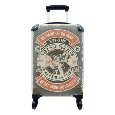 Produktbild von MuchoWow® Koffer Handgepäck Trolley Rollkoffer Kleine Reisekoffer mit 4 Rollen - Mancave - Gewichte - Sport - Bodybuilding - Retro - Cabin Size < 55x40x23 cm & 55x40x20 cm - Fotokoffer - Kabinenkoffer - Boardgepäck - Reise-Box - Reisekoffer - Reisegepäck - Koffer mit Bild - Trolley für Kinder