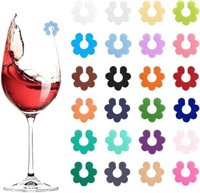 Image de Marqueurs de verre colorés - Lot de 24 - Marqueurs pour verres à vin en silicone - Idéal pour les fêtes - Verres à champagne - Verres à cocktails - Verres Martinis
