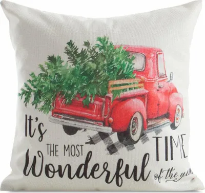 Produktbild von EUROFIRANY | Weihnachtskissenhülle - Dekokissenbezug - 45 x 45 cm - Weiß Rot - Auto - Weihnachts-Dekokissenhülle - Xmas